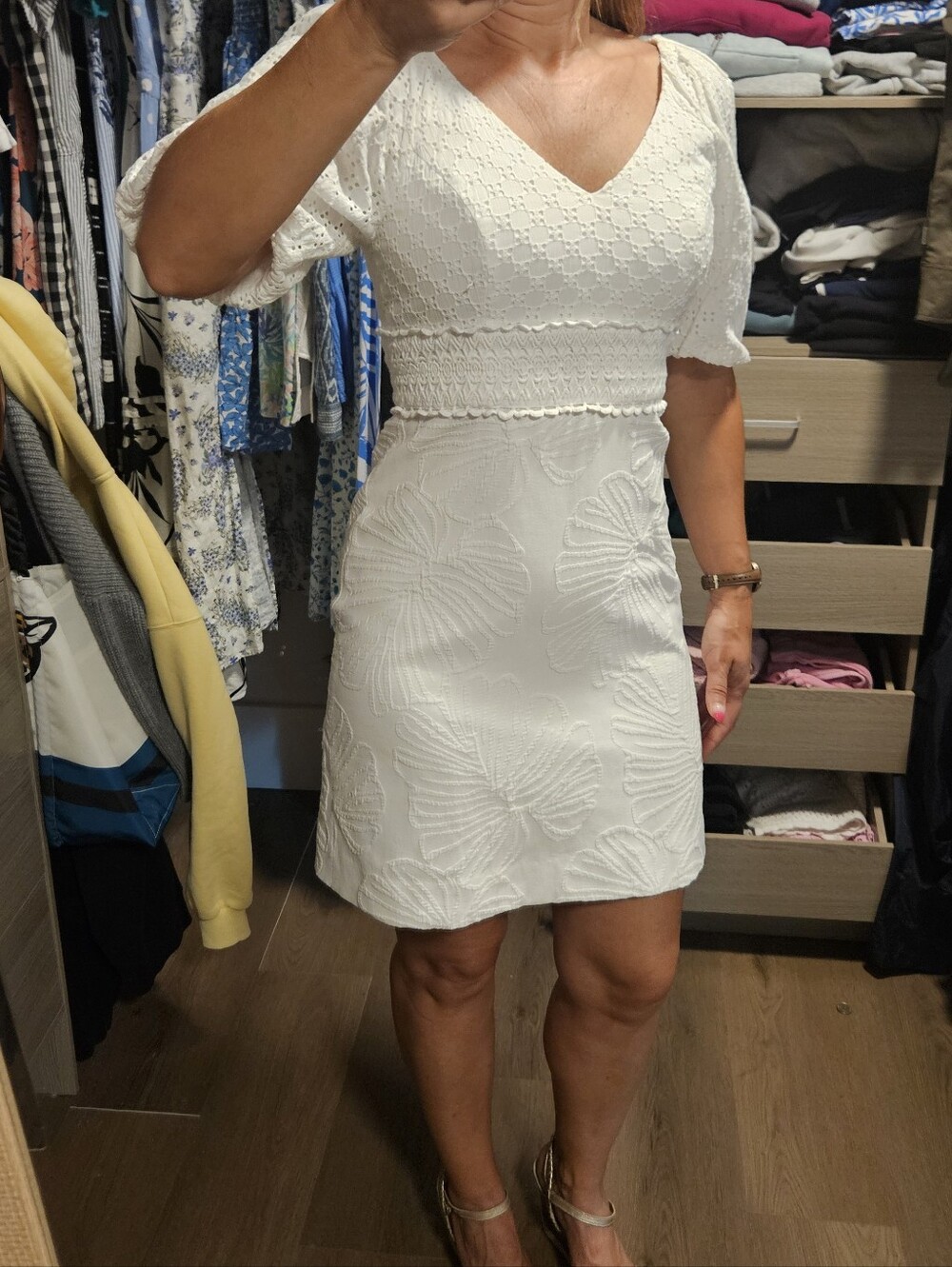 LILLY PULITZER Jazlyn Puff Sleeve Eyelet Jacquard Dress in Resort White XS 0 - Picture 9 of 9
